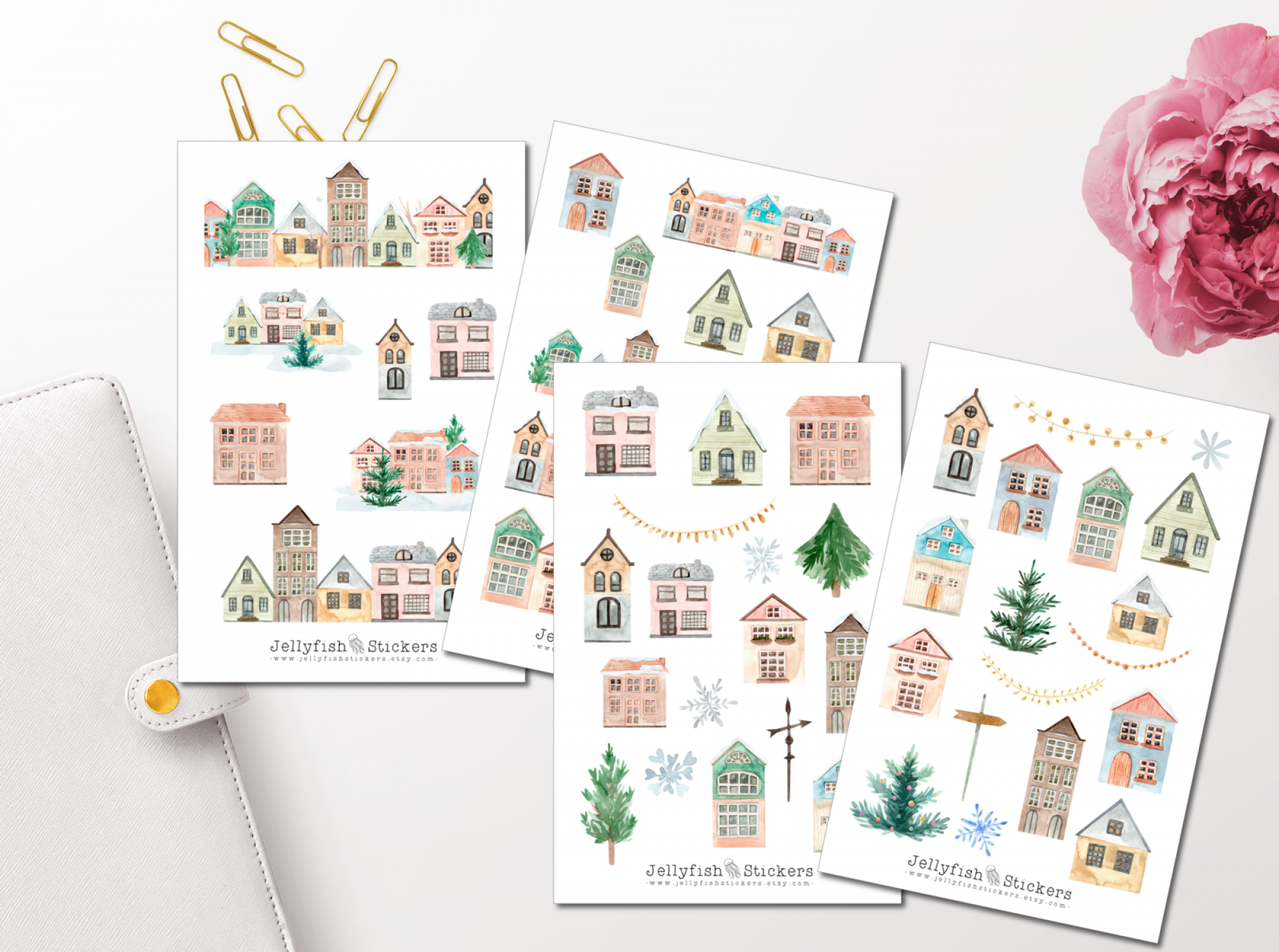 Häuser Pastell Weihnachten Sticker Set